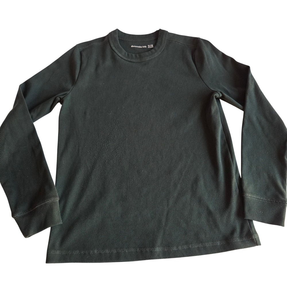 Abercrombie Kids Dark Green Ribbed Long Sleeve Baby Tee Shirt Girls 11/12 Forest